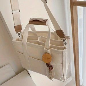 NEW Portable Multi-layer Canvas Tote Crossbody Bag in Beige NWOT